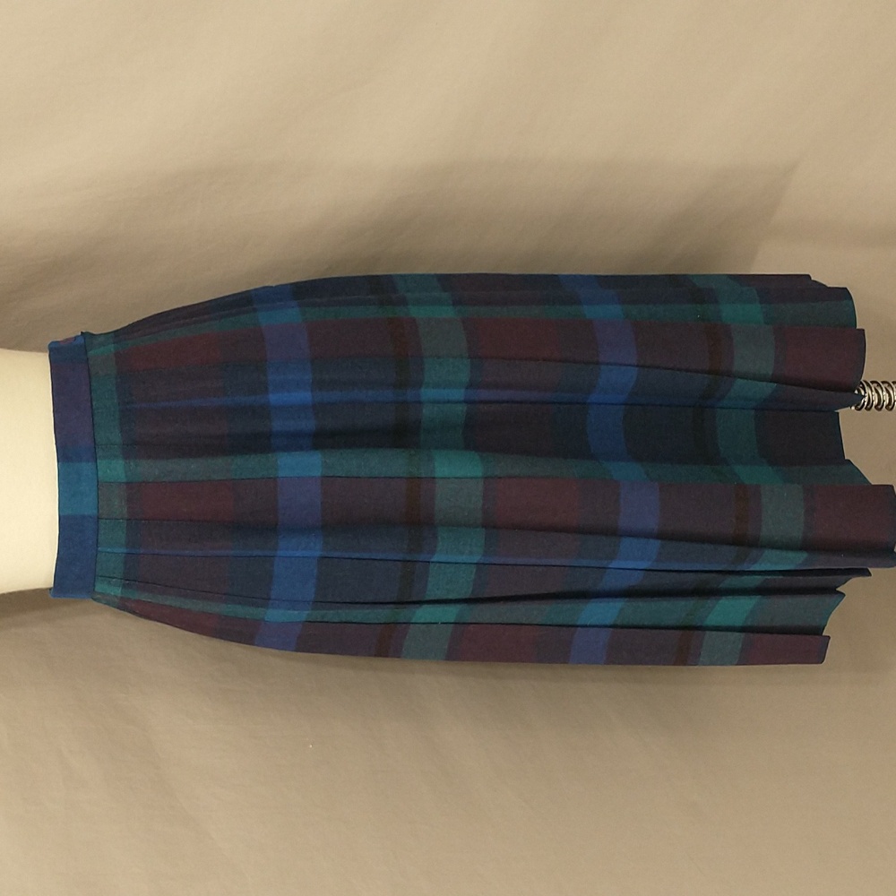 Plaid Skirt Vintage Pleated Long Midi USA Made Blue Green Colors SeeMeasurements